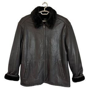 RC Comstock Expedition Aviator Flight Bomber Jacket Brown Leather Faux Fur Lined